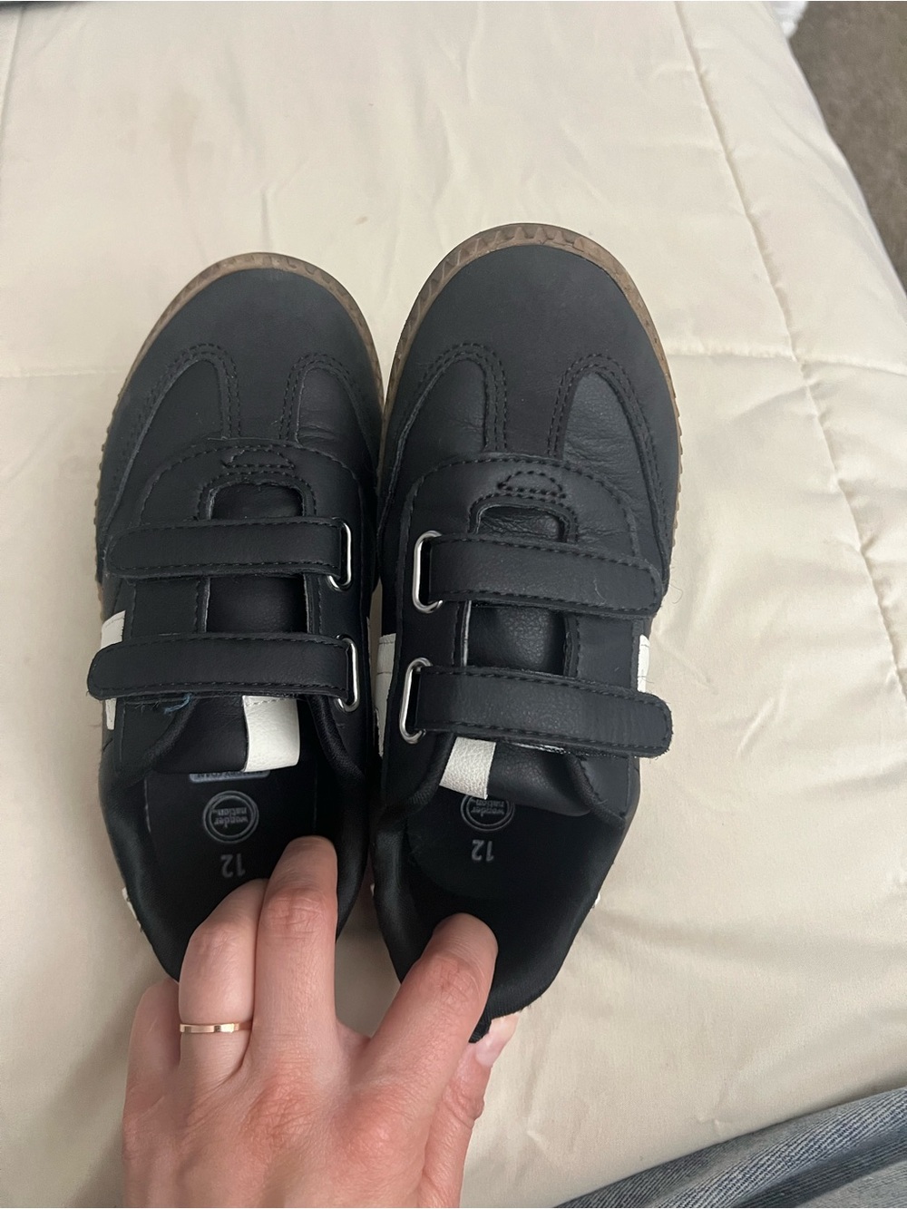 wonder nation Black Kids Velcro Sneakers with White Accent